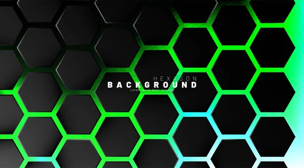 Abstracte zwarte zeshoek patroon op groene neon achtergrond techno — Stockvector