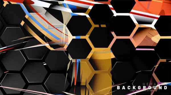 Renkli fırça stili backgroun siyah altıgen soyut desen