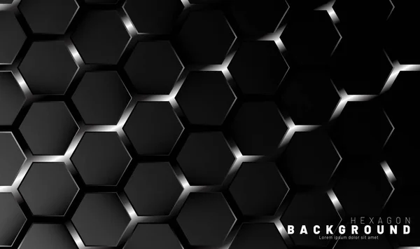 Patrón abstracto de hexágono negro en un estilo de tecnología de neón gra — Vector de stock