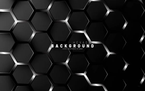 Patrón abstracto de hexágono negro en un estilo de tecnología de neón gra — Vector de stock
