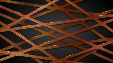 Modern fütüristik çizimlerde çapraz desenli vektör tasarımları üst üste binen kahverengi çizgilerle biçimlendirilmiş soyut dalgalar.