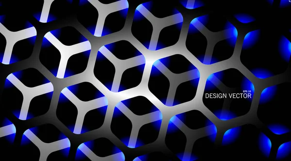 The hexagon vector background is dark gray with light blue and overlapping — Stock Vector