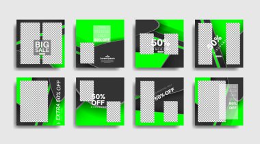 Sosyal medya paylaşımları için modern kare montajlı reklam afişleri. vektör tasarımı illüstrasyonu