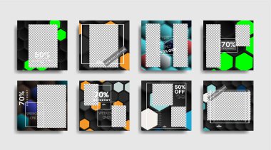 Sosyal medya için modern promosyon kare web pankartı. vektör tasarımı illüstrasyonu