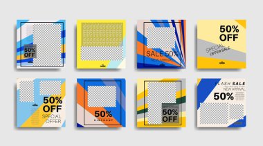 Sosyal medya için modern promosyon kare web pankartı. vektör tasarımı illüstrasyonu