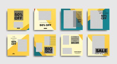 Sosyal medya için modern promosyon kare web pankartı. vektör tasarımı illüstrasyonu