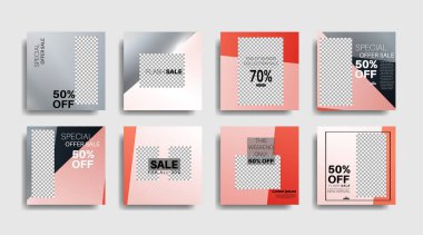 Sosyal medya için modern promosyon kare web pankartı. vektör tasarımı illüstrasyonu