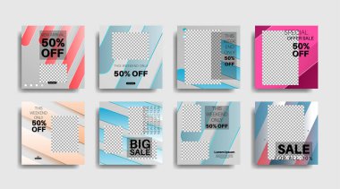 Sosyal medya için modern promosyon kare web pankartı. vektör tasarımı illüstrasyonu