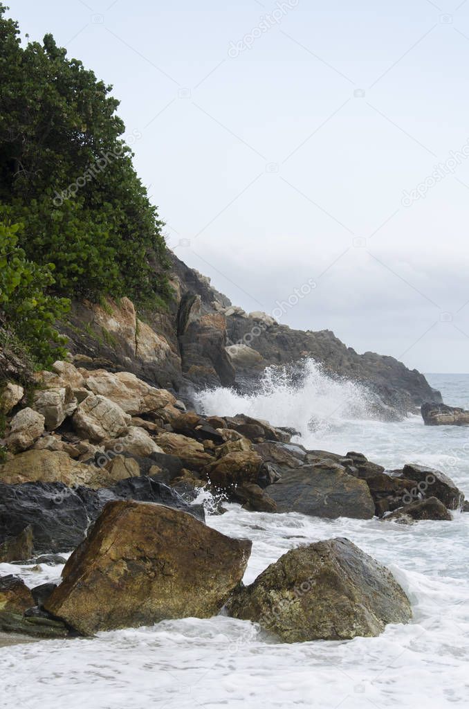 Rocky beach landscape in the Colombian Tayrona National Park