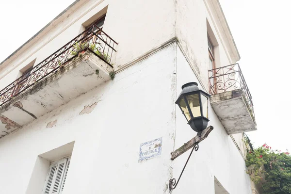 Portugal Street Detaljer Kolonialstil Balkonger Skyltning Och Lykta Colonia Del — Stockfoto