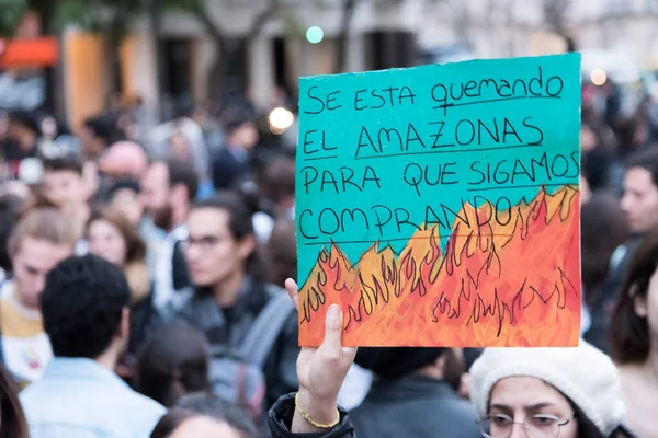 Caba Buenos Aires Argentina Srpna 2019 Podepsat Text Amazonka Hoří — Stock fotografie