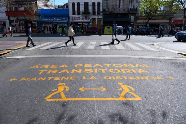 Buenos Aires Argentina Septiembre 2020 Texto Zona Transición Peatonal Mantén —  Fotos de Stock