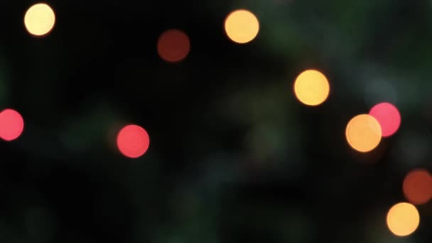 Green Dark Background Blurred Colored Christmas Lights Turn — Stock Video