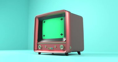 Klasik TV Televizyonu Yeşil Ekran. Eski bir televizyon tarzının yeşil ekranı