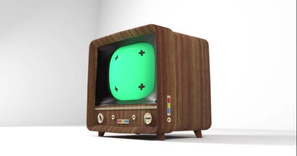 Vintage Televisione Schermo Verde Schermo Verde Vecchio Stile Televisivo Vintage — Video Stock