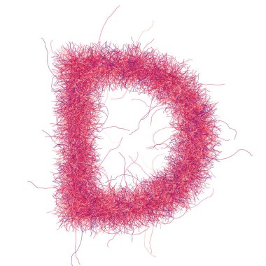 Shaggy yazı tipi. Beyaz arka planda D harfi. Kabarık kabartmalı ince detaylar. Dekorasyon için izole tasarım ögesi.