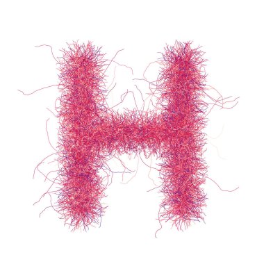 Kürklü yazı tipi. Beyaz arka planda H harfi var. Dekorasyon için kıllı kabartma. Komik stil.