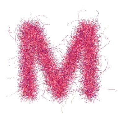 Kıllı yazı tipi. Pembe harf M. Flurry glyph. Büyük harf. Reklam, yıldönümü veya parti afişi için izole edilmiş ayrıntılı tasarım unsuru.