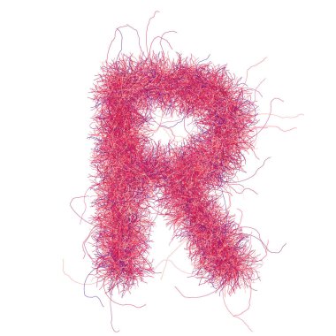 Kıllı yazı tipi. Pembe harf R. Flurry glyph. Büyük harf. Reklam, yıldönümü veya parti afişi için izole edilmiş ayrıntılı tasarım unsuru.