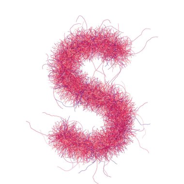 Kıllı yazı tipi. Pembe harf S. Flurry glyph. Büyük harf. Reklam, yıldönümü veya parti afişi için izole edilmiş ayrıntılı tasarım unsuru.
