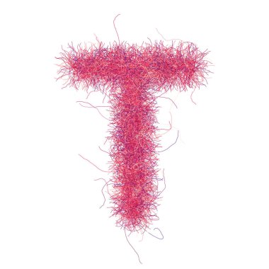 Kıllı yazı tipi. Pembe harf T. Flurry glyph. Büyük harf. Reklam, yıldönümü veya parti afişi için izole edilmiş ayrıntılı tasarım unsuru.