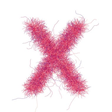 Kürklü yazı tipi. Beyaz arkaplanda X harfi var. Dekorasyon için kıllı kabartma. Komik stil.