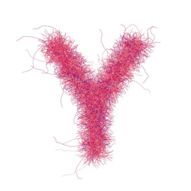 Yumuşak yazı tipi. Pembe tüylü Y harfi. Yüksek kalite kıllı kabartma. Büyük harf. Beyaz zemin üzerinde ince detaylı tasarım öğesi. Komik stil.