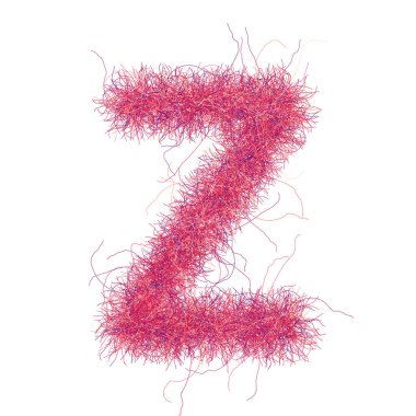 Yumuşak yazı tipi. Pembe tüylü Z harfi. Yüksek kalite kıllı kabartma. Büyük harf. Beyaz zemin üzerinde ince detaylı tasarım öğesi. Komik stil.