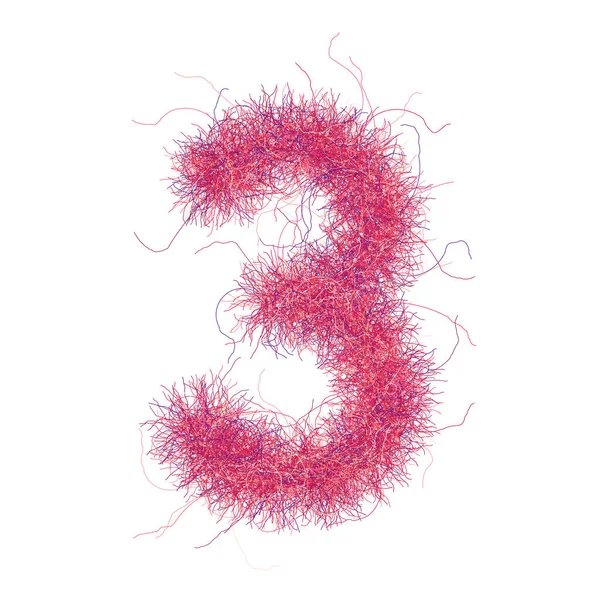 Furry Number Three Hairy Font Character Isolated Fine Detailed Design — Stock Photo, Image