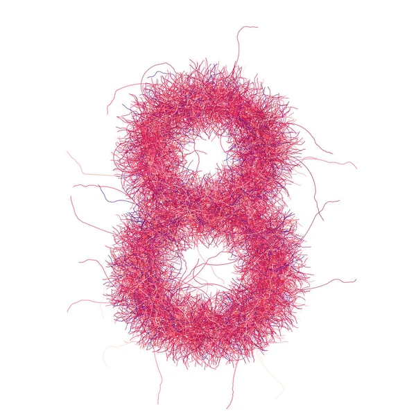 Hairy Font Fluffy Number Eight Gentle Pink Colors Isolated Fine — Stock Photo, Image