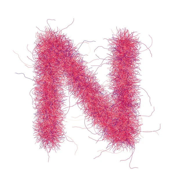 Kürklü yazı tipi. Beyaz arkaplanda N harfi var. Dekorasyon için kıllı kabartma. Komik stil.