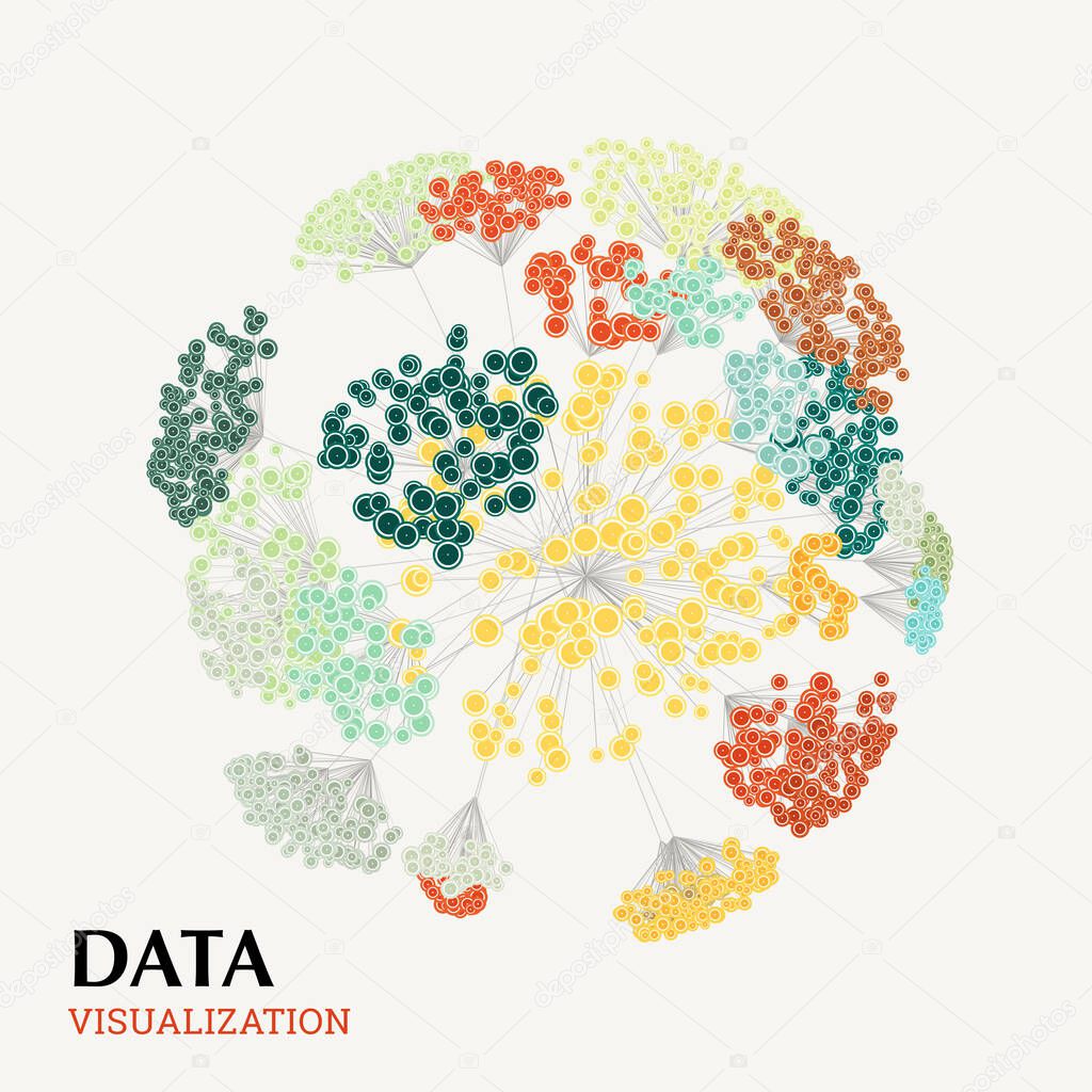 Abstract 3D big data visualization concept. Infographics design. Cluster analysis.