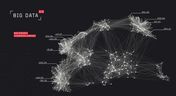 Büyük Veri Görselleştirmesi Küme Hesaplama Ağı Sosyal Medya Bağlantıları Bağlı — Stok Vektör