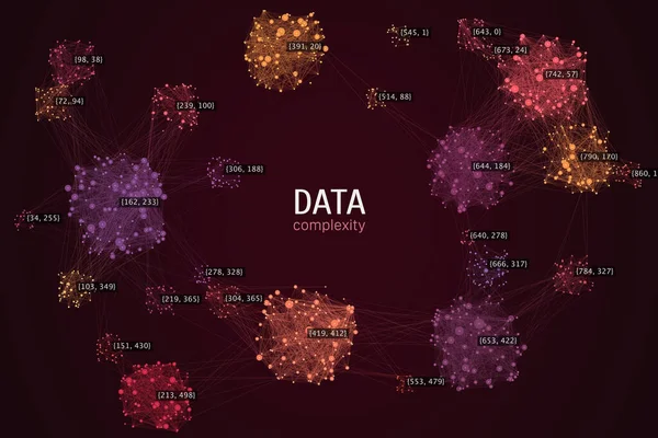 ビッグデータの複雑さの視覚的表現 クラスター分析可視化 高度な分析 データの集計 接続網だ コミュニケーションの概念 — ストックベクタ