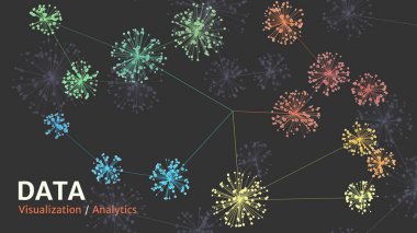 Büyük veri karmaşıklığı görsel gösterimi. Küme analizi görselleştirme. Gelişmiş analitik. Grafik olarak soyut bir arkaplan. Bölüm 10