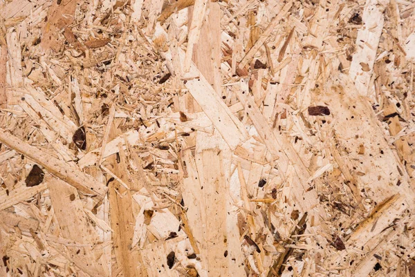 Osb Tahtaları Ahşap Bir Zemine Zımparalanmış Kahverengi Odun Parçalarından Yapılmıştır — Stok fotoğraf