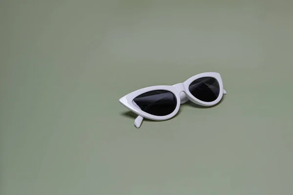 White Sunglasses Light Green Background — Stock Photo, Image