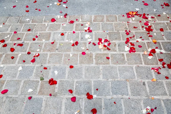 Brukowane Podłogi Płatków Róży Ślubie — Zdjęcie stockowe