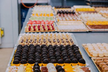 bir gıda fabrikası metal masa üzerinde hazırlanmış pek çok farklı seçenekler