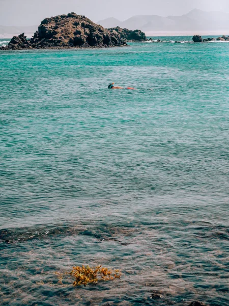 Denizin içinde şnorkel yapan erkek — Stok fotoğraf