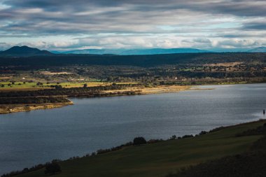 yeşil çayırları ile bir göl manzara