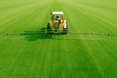 Çimlerle ekilmiş bir tarlanın gübrelenmesi