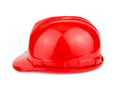Beyaz arka plan üzerinde izole kırmızı inşaat Güvenlik kask.