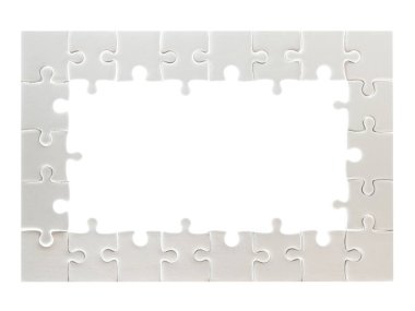 Beyaz jigsaw puzzle parçaları ve kopya alanı ile içeriğiniz için yer