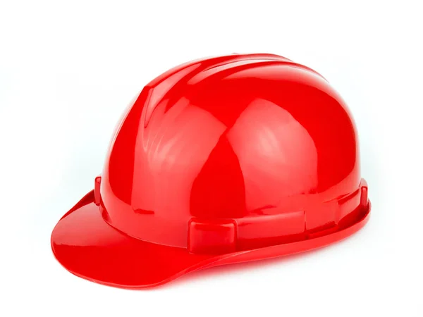 白い背景で隔離赤い建設安全ヘルメット — ストック写真