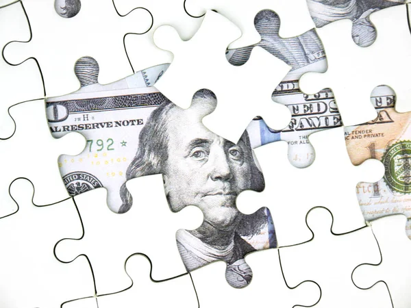 Missing Jigsaw Puzzle Pieces 100 Dollar Money Background Key Business Stock Photo