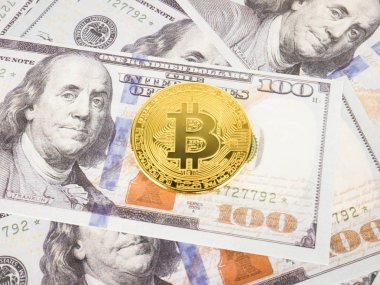 Doları para arka plan, Btc para birimi teknoloji iş Internet kavramı üzerinde altın Bitcoin Cryptocurrency.