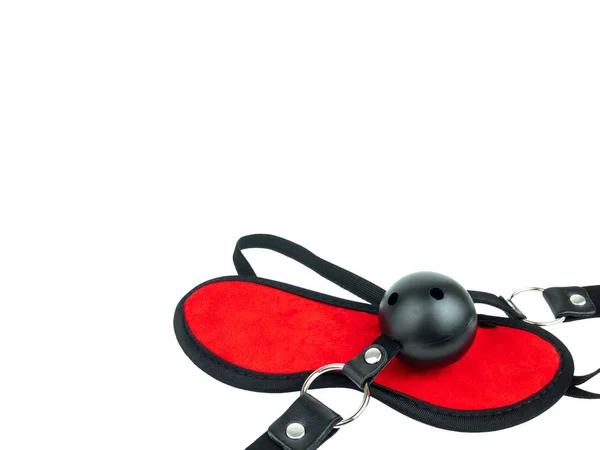 Brinquedos Sexuais Pulseira Látex Couro Preto Com Bola Vermelha Máscara — Fotografia de Stock