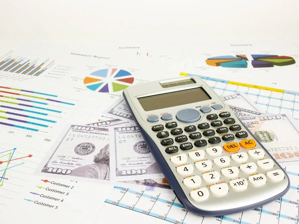 Calculadora Con Gráficos Negocios Informe Antecedentes Información Para Conceptos Financieros — Foto de Stock