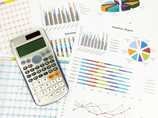 Calculadora Con Gráficos Negocios Informe Antecedentes Información Para Conceptos Financieros — Foto de Stock